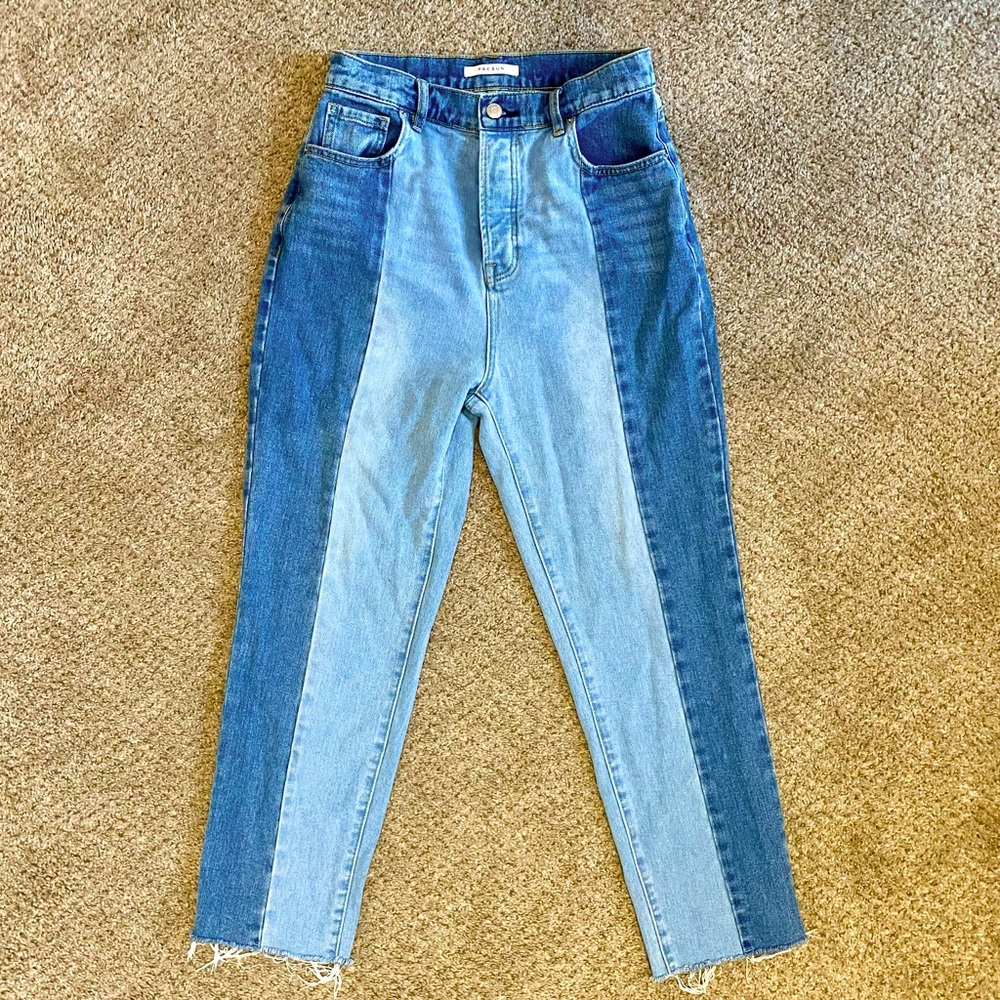 PacSun Women's 28 Mom Jeans Split-Paneled Patchwork Front 2-Tone Denim